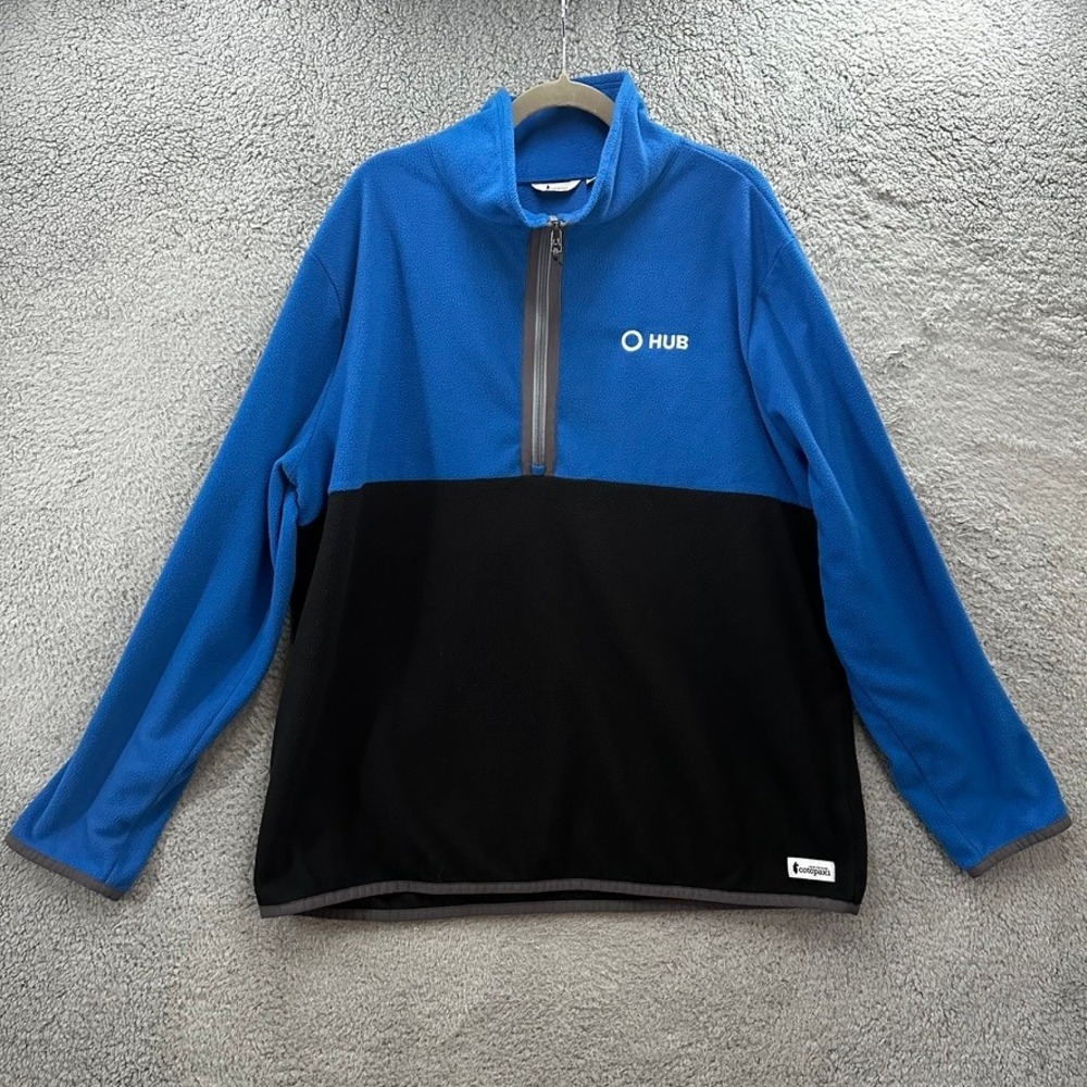 Cotopaxi Men's Large Teca Fleece Pullover Blue Black Colorblock Quarter Zip EUC